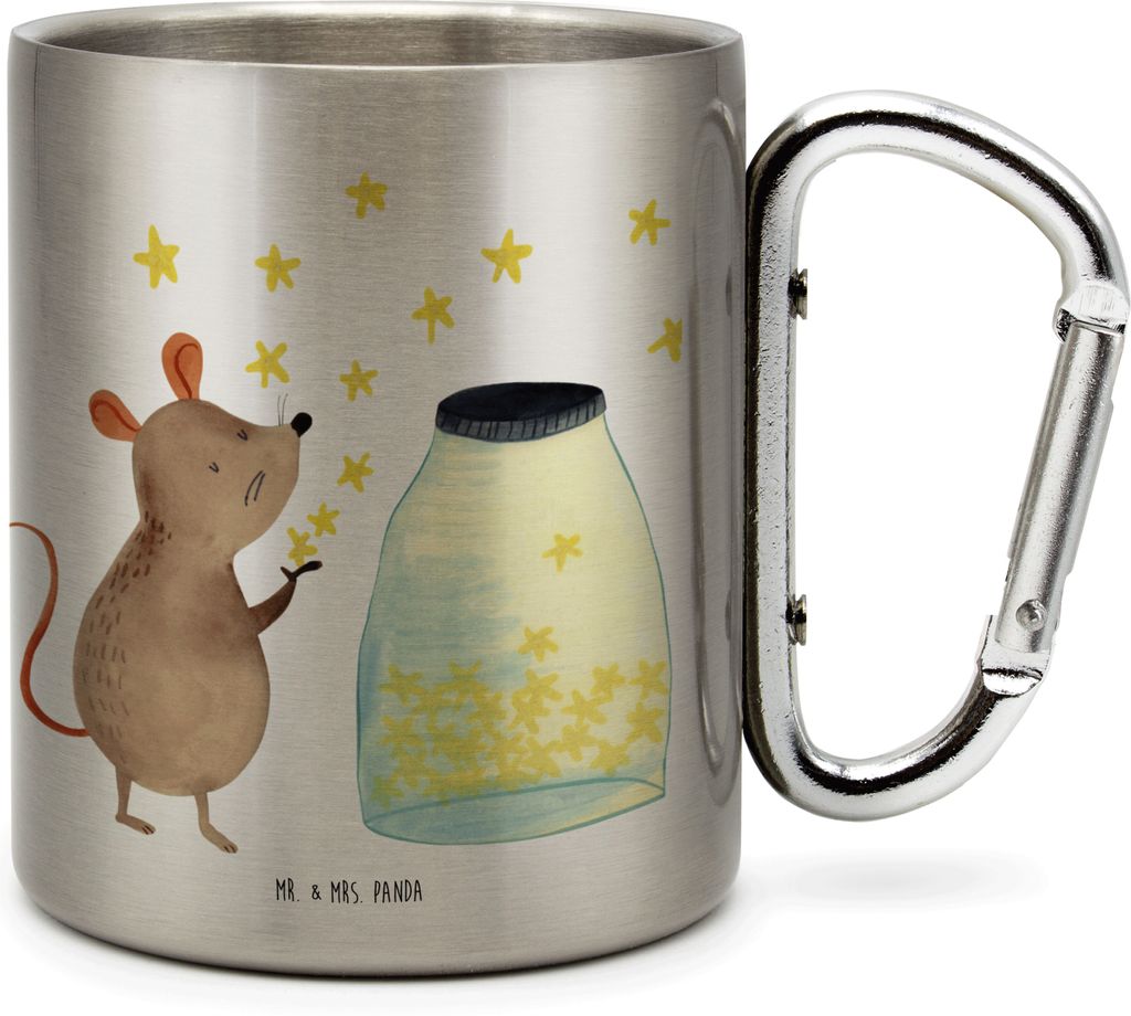 Mr. & Mrs. Panda Thermobecher Maus Sterne - Transparent - Geschenk, Schwangerschaft, Kindergeburtstag, Geburtstag, Lustige Sprüche, karabinerbeche...