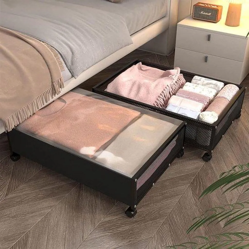 Rangement sous le lit pour couvertures et couettes avec lot de 2 bacs
