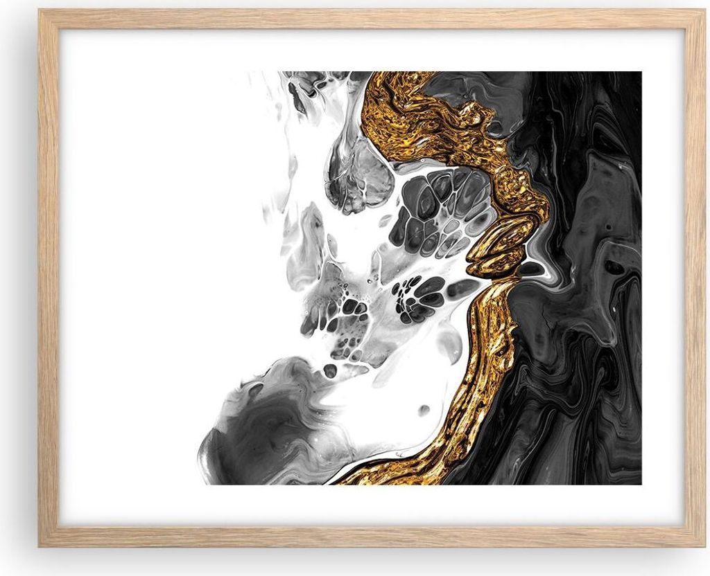 Gerahmtes Poster - Rahmen in heller Eiche - Abstraktion verschüttet Kontrast - 50x40 cm - Wand Bild - Wanddeko - Wandbilder - Kunstposter - Wandpo...