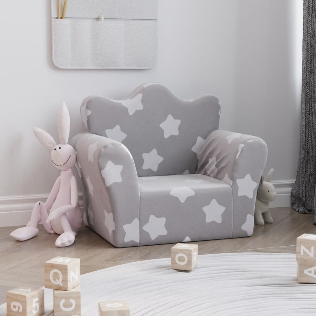 Cloris DesignMöbel Kindersofa Hellgrau mit Sternen Weich Plüsch , Kinderschränke 2024 Neu
