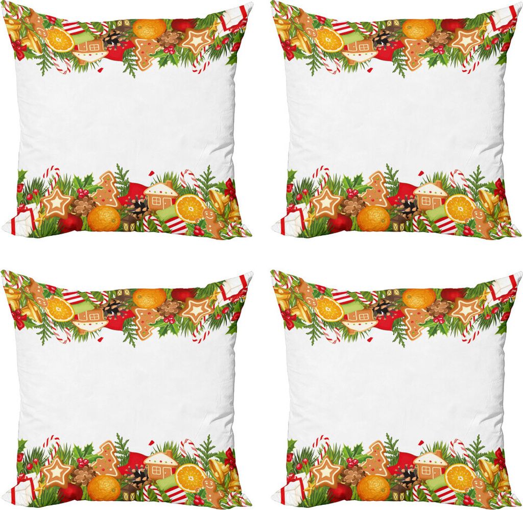 ABAKUHAUS Weihnachten Kissenbezug Set (4 Stück), Lebkuchen-Theme, Moderner Doppelseitiger Digitaldruck, 45 cm x 45 cm, Mehrfarbig