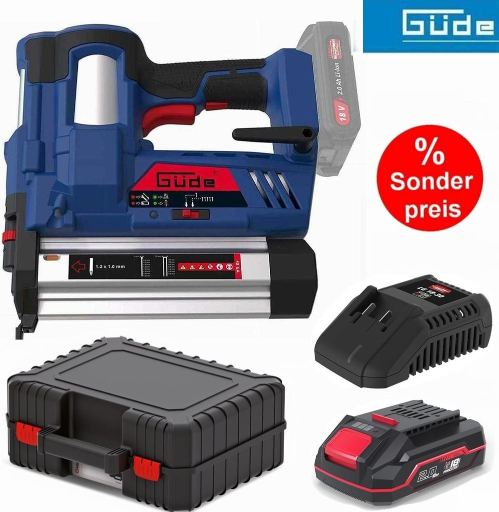 Güde Akku Tacker Nagler Klammergerät 18V m.Akku 2.0 Ah / Ladegerät / Koffer