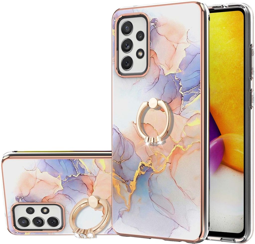Hülle für Samsung Galaxy A72 5G/4G Muster TPU Silikon Stoßdämpfer Bumper Schutzhülle mit Ring Ständer Grau