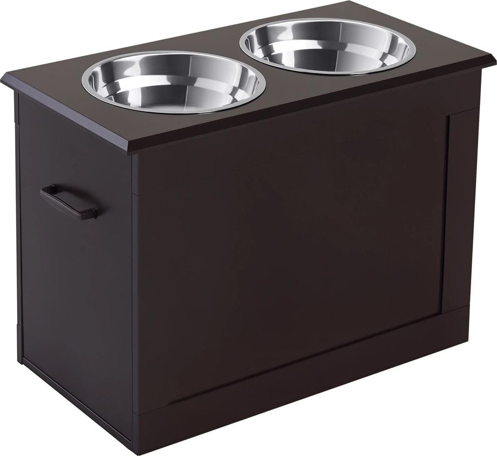 Futterstation für Hunde - Erhöhte Futterbar - Edelstahlnäpfe 2x2000 ml - Mit Stauraum - Grau