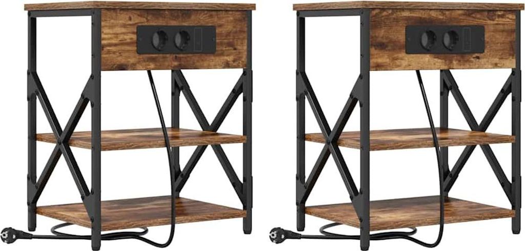 Nachttisch mit Regal 2 pcs Geräucherte Eiche 41 x 31 x 51 cm