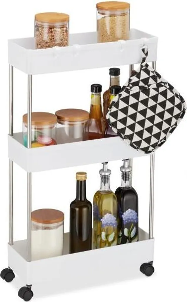 Rangement cuisine pour épices et bouteilles - Chariot à niche 3 niveaux