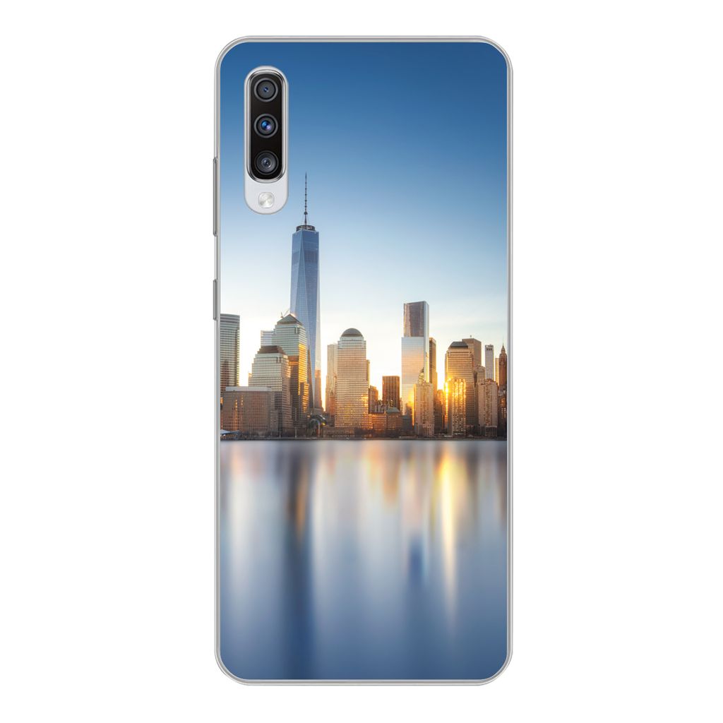 MuchoWow Handyhülle Schutzhülle Hülle für Samsung Galaxy A70 New York - Skyline - Spiegelung Silikon Softcase Handy Hülle - Schutzhaube
