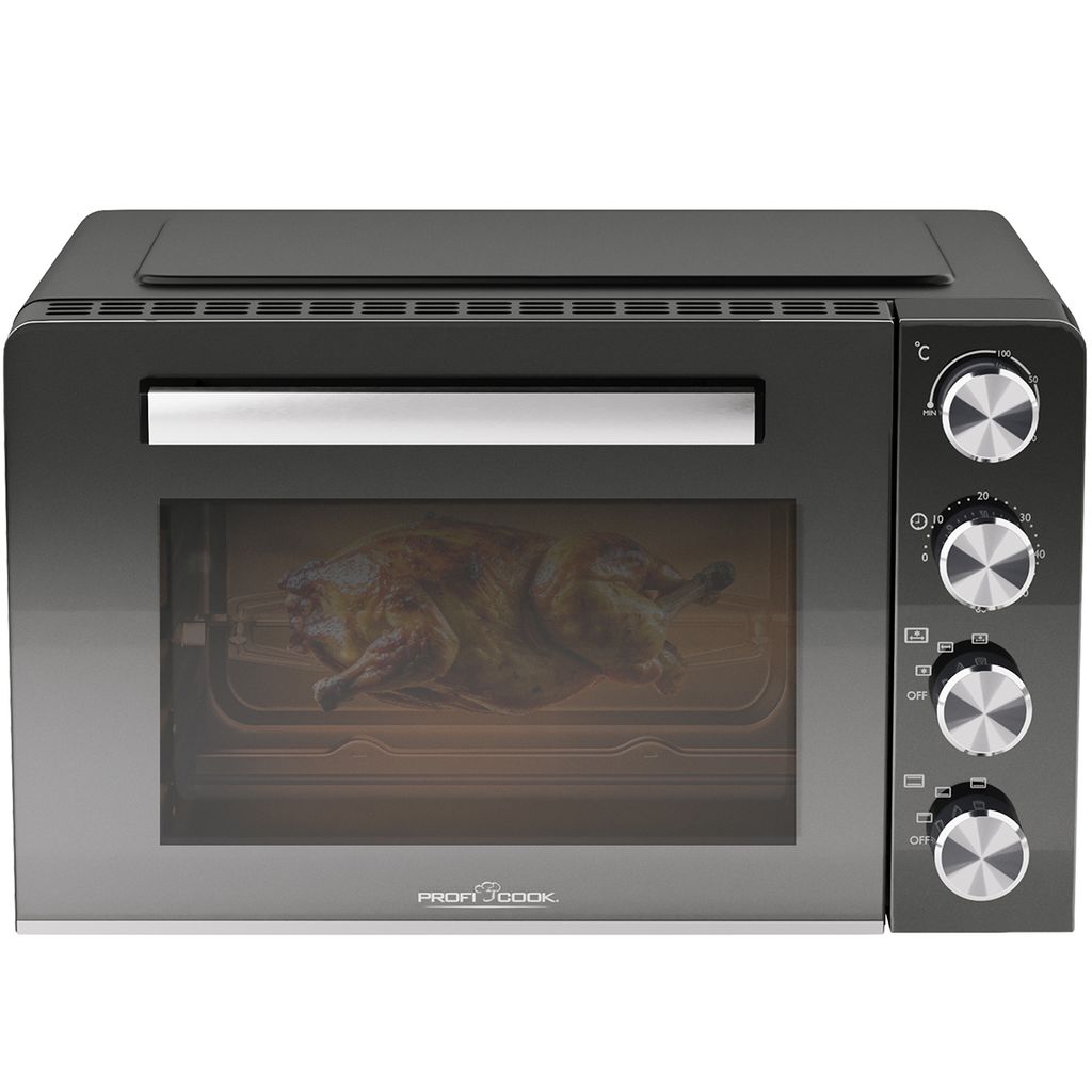 ProfiCook Minibackofen 30L | Umluft + Ober-/Unterhitze | Mini Backofen mit Drehspieß und Pizzastein | Minibackofen mit Umluft | 1500W | PC MBG 1277