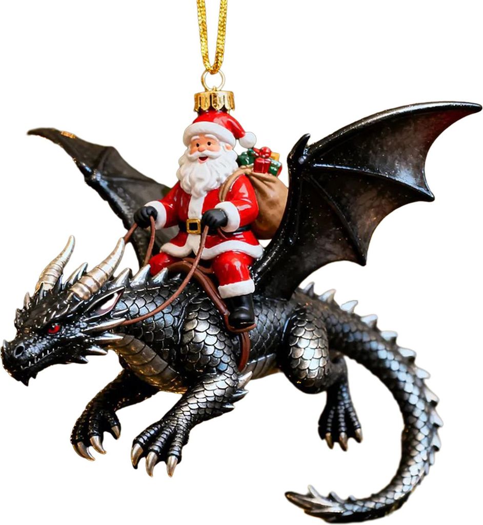 Weihnachtsmann reitet auf einem Drachen – Fantasievolle Weihnachtsdekoration aus Acryl, 2D-Hängedekoration für Weihnachtsbaum, Auto, Fenster un...