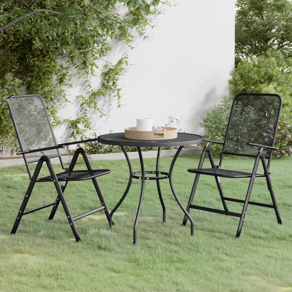 Möbel 3-tlg. Garten-Essgruppe Streckmetall Anthrazit - Gartenmöbelgarnituren 3084713