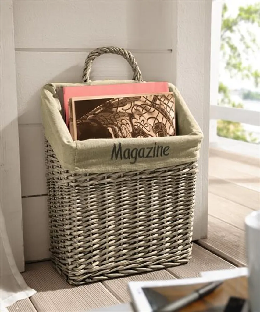 Porte-revues en osier gris Panier de rangement pour magazines 45cm
