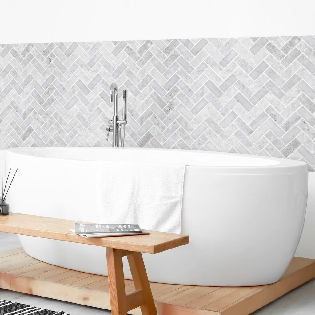 Wandverkleidung Bad mit Motiv selbstklebend - 0.61 mm Wandpaneel matt wasserfest Design grau Fliesenoptik Abstrakt Badrückwand fugenlos 350x90 cm