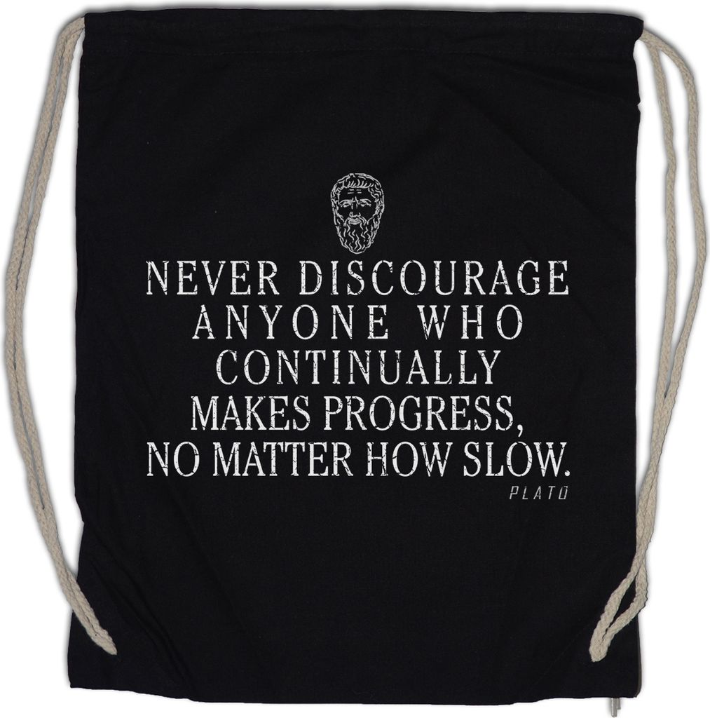 Urban Backwoods Plato Never Discourage, Turnbeutel, Farbe: Schwarz