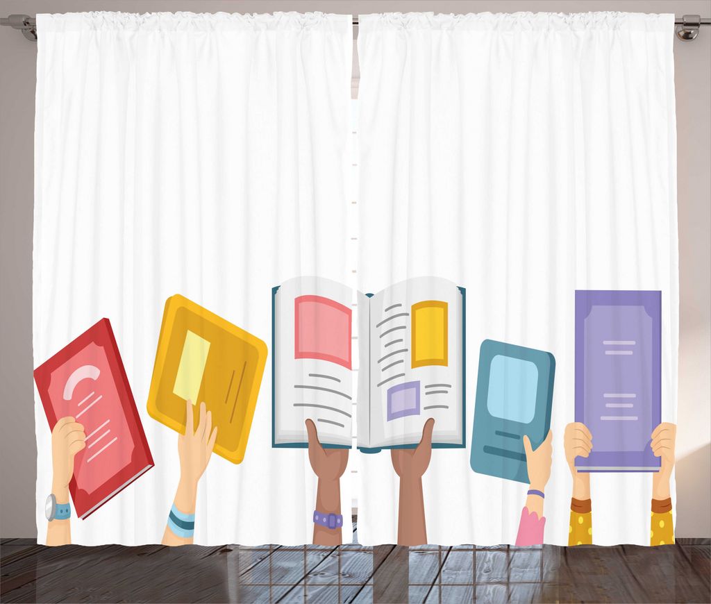 ABAKUHAUS Bibliophile Rustikaler Vorhang, Studenten-Holding-Bücher, Wohnzimmer Universalband Gardinen mit Schlaufen und Haken, 280 x 225 cm, Weiß...