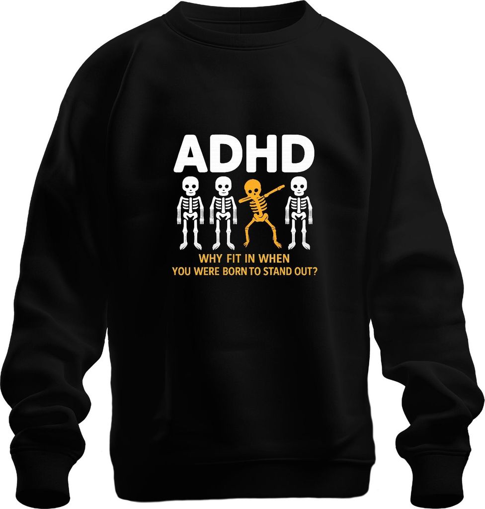 Warum anpassen? Geboren zum Auffallen ADHD Skelett Dabbing Spass Uni Sweatshirt Pullover, Schwarz, XL