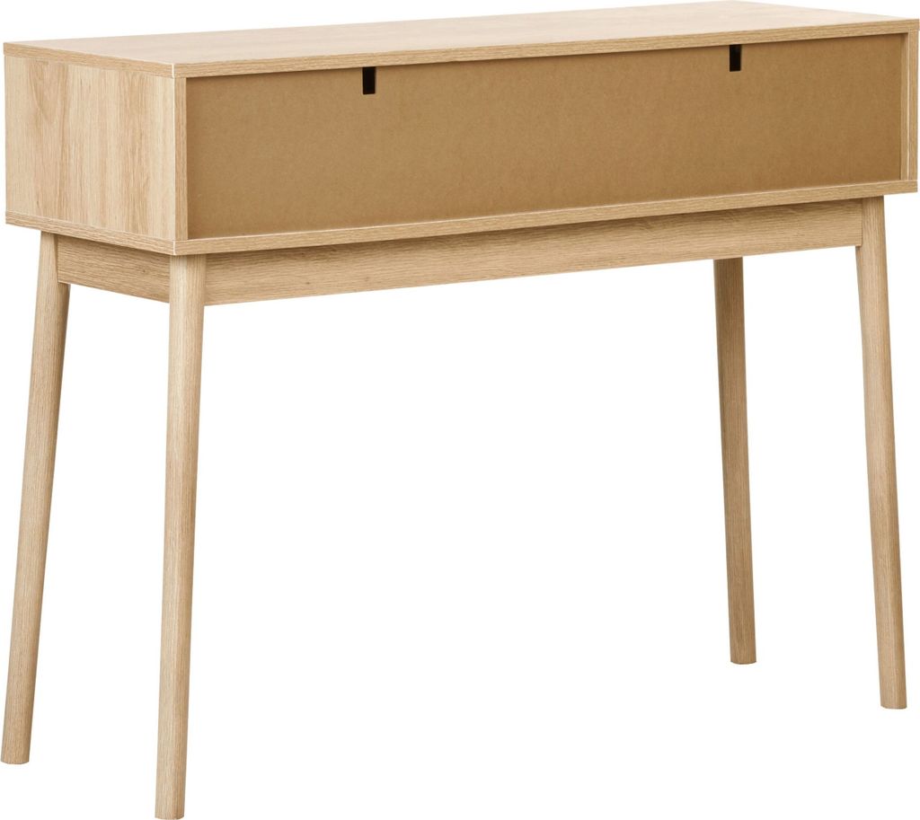 BELIANI Konsolentisch Hellbraun Holz u. MDF-Platte Holzoptik Lamellen-Optik Schmal mit 2 Schubladen Skandi Schlafzimmer Frisierkommode Schminktisch