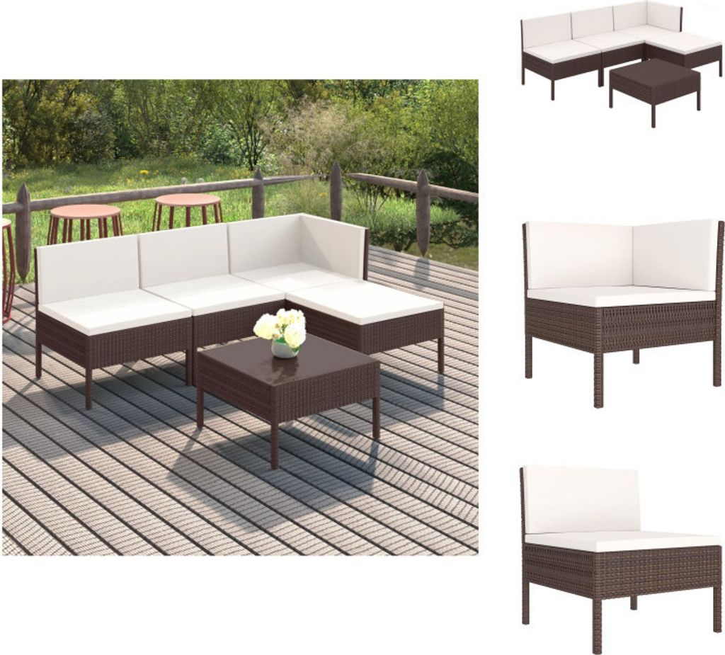 vidaXL 5-tlg. Garten-Lounge-Set mit Auflagen Poly Rattan Braun - Gartenmöbel-Sets