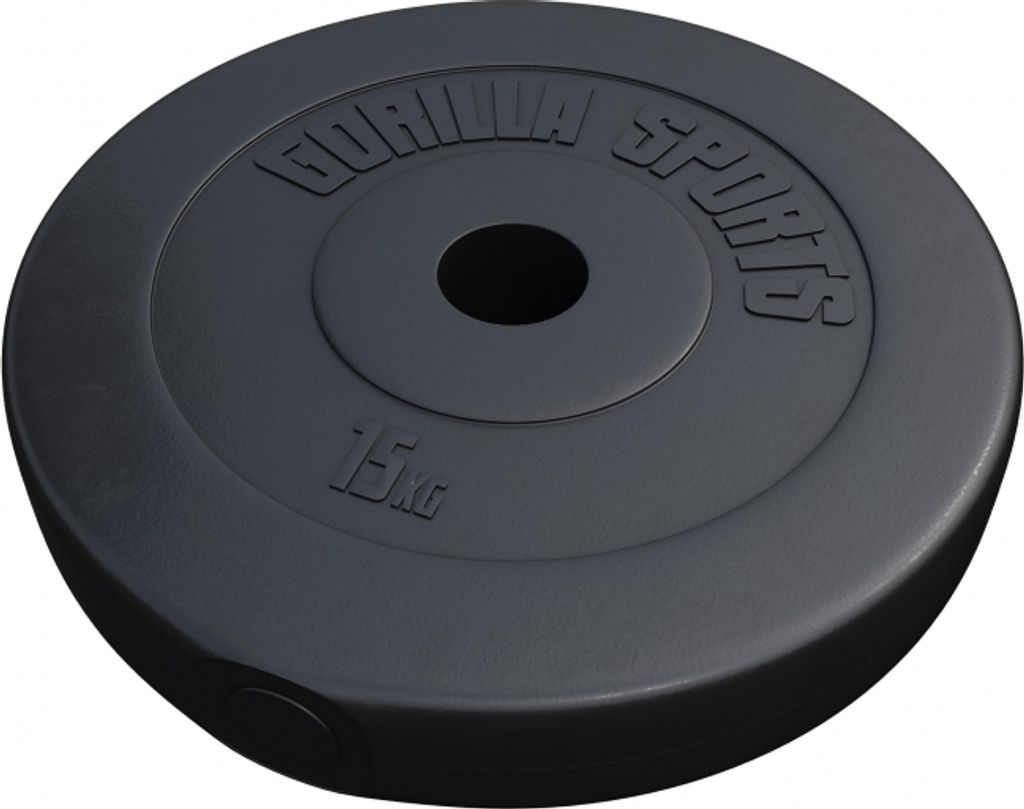 GORILLA SPORTS Olympia Hantelscheiben - 15kg Gewichte, 50mm Bohrung, aus Kunststoff - Gewichtsscheiben, Hantelscheiben-Set, Olympiascheiben