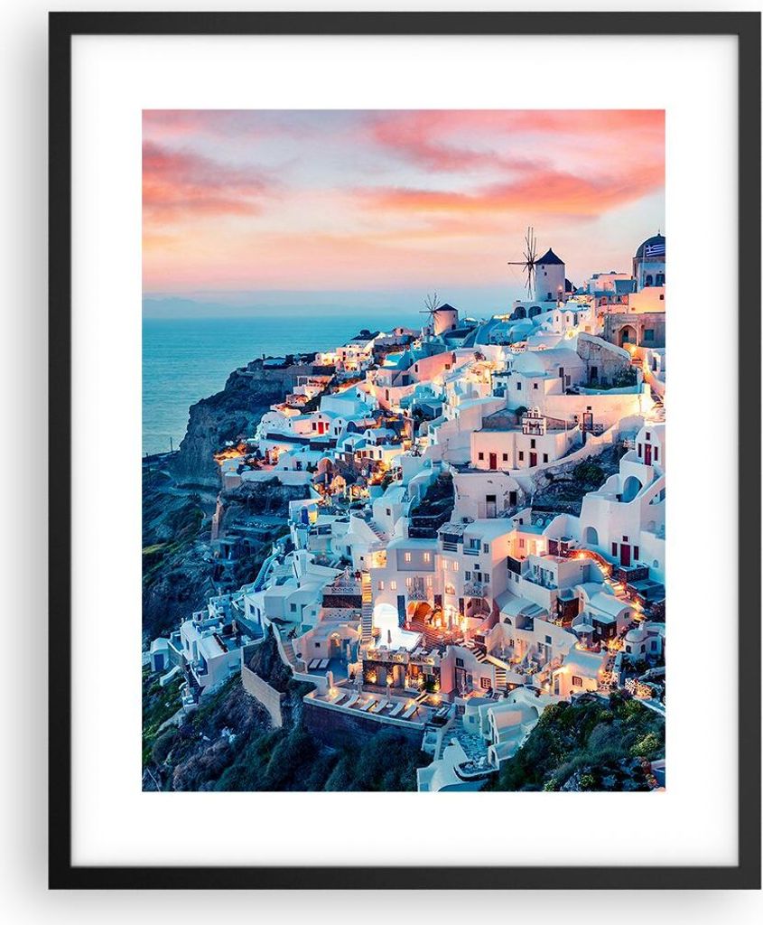 Gerahmtes Poster - Schwarzer Rahmen - Santorini Griechenland anzeigen - 40x50 cm - Wand Bild - Wanddeko - Wandbilder - Kunstposter - Wandposter - B...