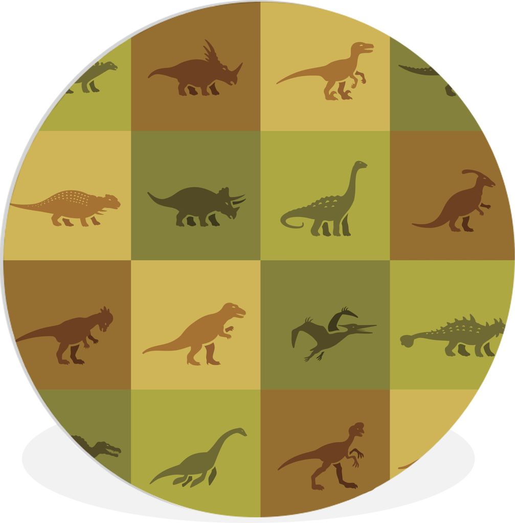 MuchoWow Rundes Wandbild - Runde Bilder Illustration - Grün - Dinosaurier - Kinder Ø 30 cm Kreis Wanddekoration Kunststoff - Wandkreis - Wandsc...