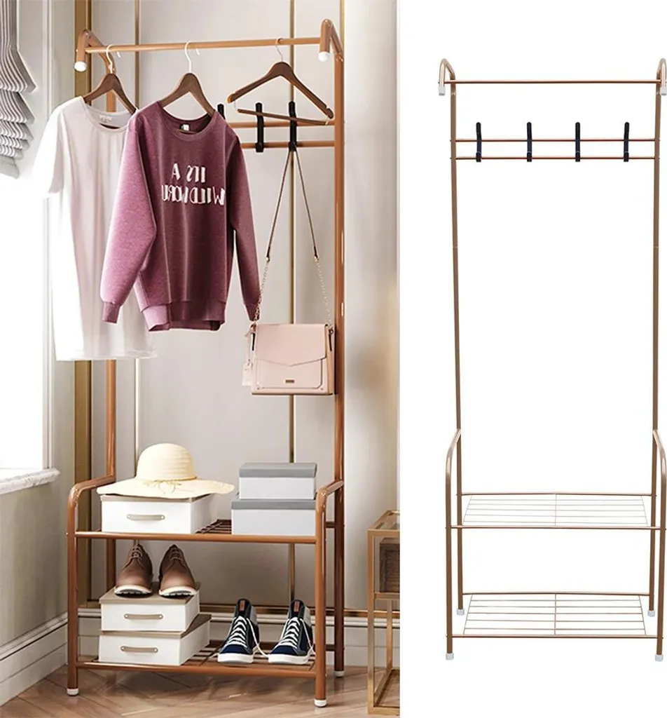 Porte-manteau gain de place pour couloir avec rangement de chaussures