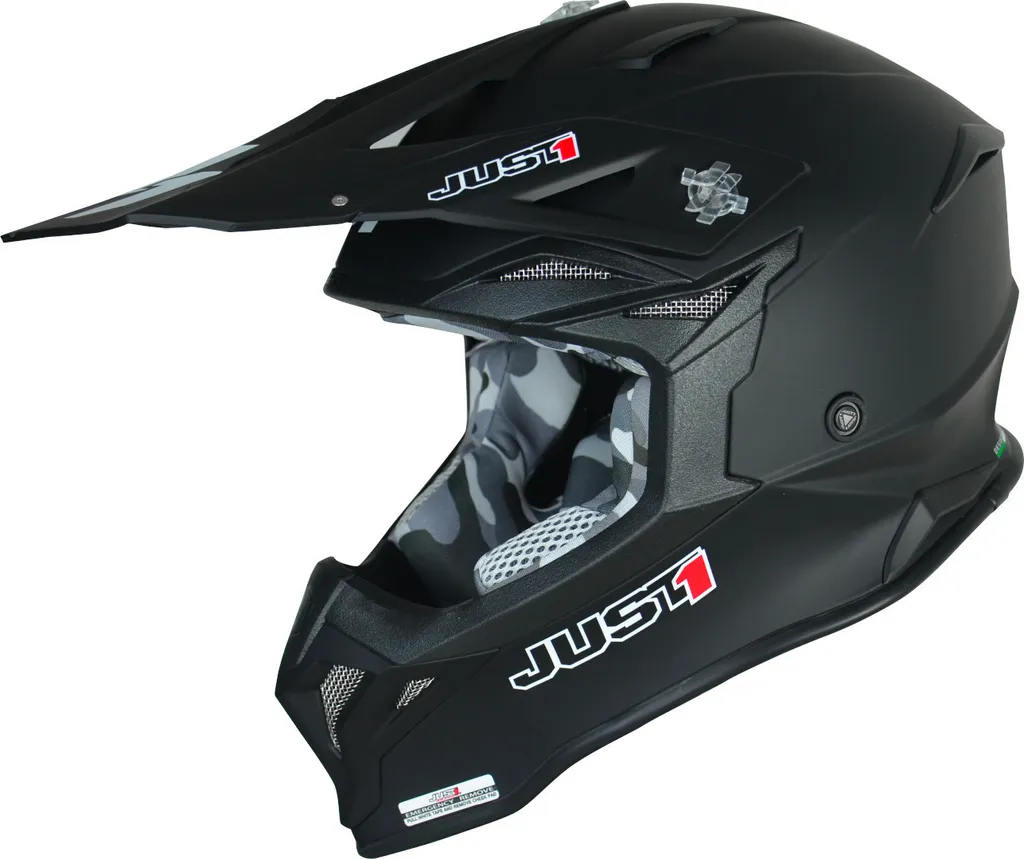 Just1 J39 Solid Noir Mat Casque Motocross avec Système de Sécurité M