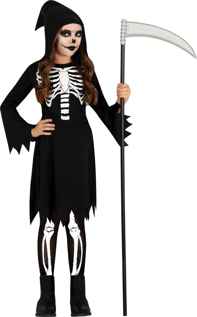 Skelett Halloween Kostüm Gruselig Geisterhaft Fantasie Komplett, Größe: 98/104 Farbe: Schwarz