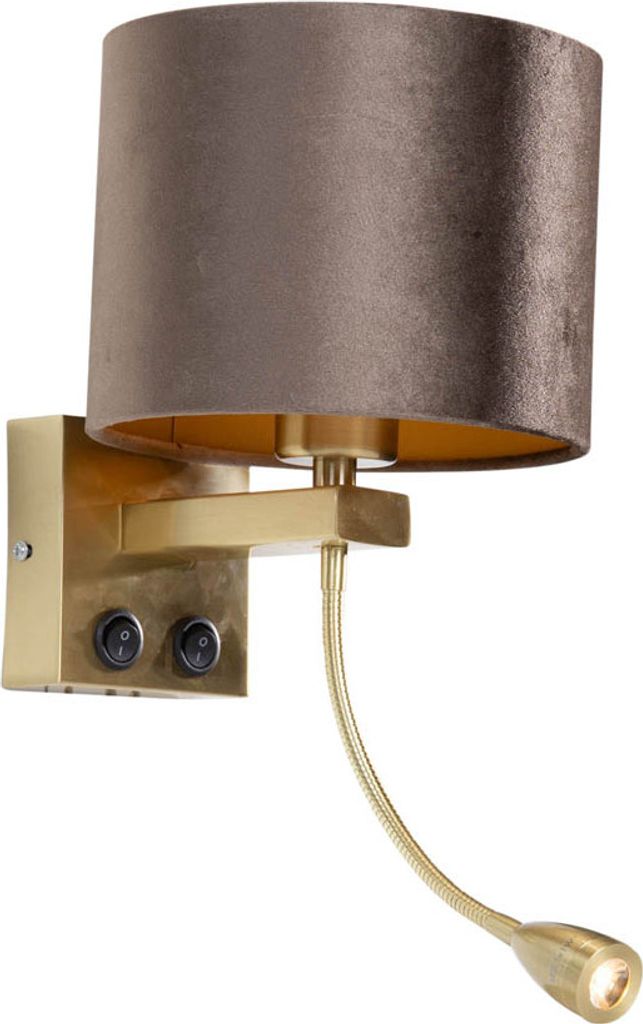 QAZQA - Klassisch I Antik Wandleuchte Bronze mit braunem Samt-Schirm 18cm - Brescia I Wohnzimmer I Schlafzimmer - Stahl Rund - LED geeignet E27
