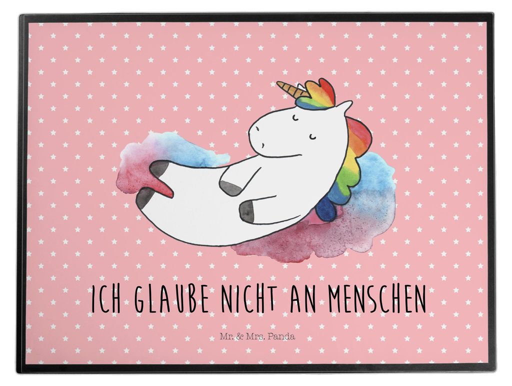 Mr. & Mrs. Panda schreibtischunterlage Einhorn Wolke 7 - Rot Pastell - Geschenk, Verliebt, Einhörner, schreibtischunterlagen, kunststoff, Schreibu...