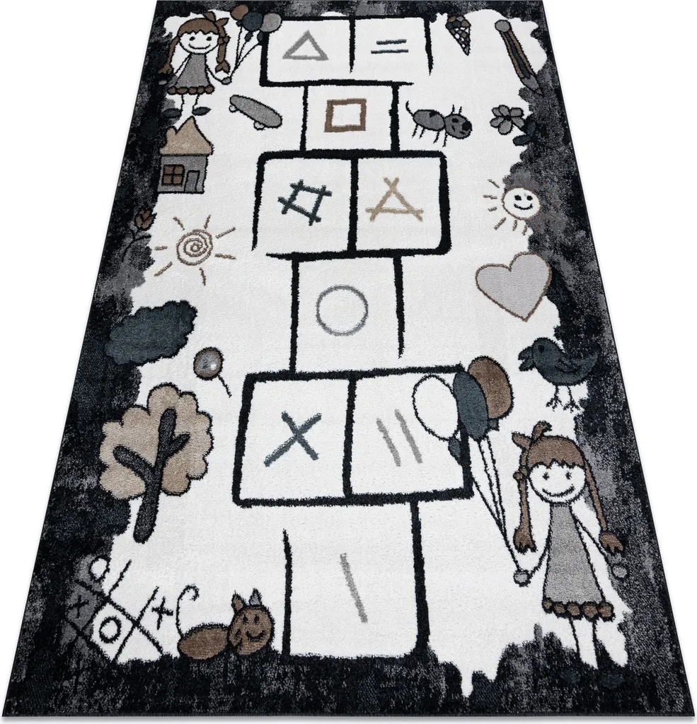 Grand tapis enfant animaux noir FUN Hop 180x270 cm doux et robuste