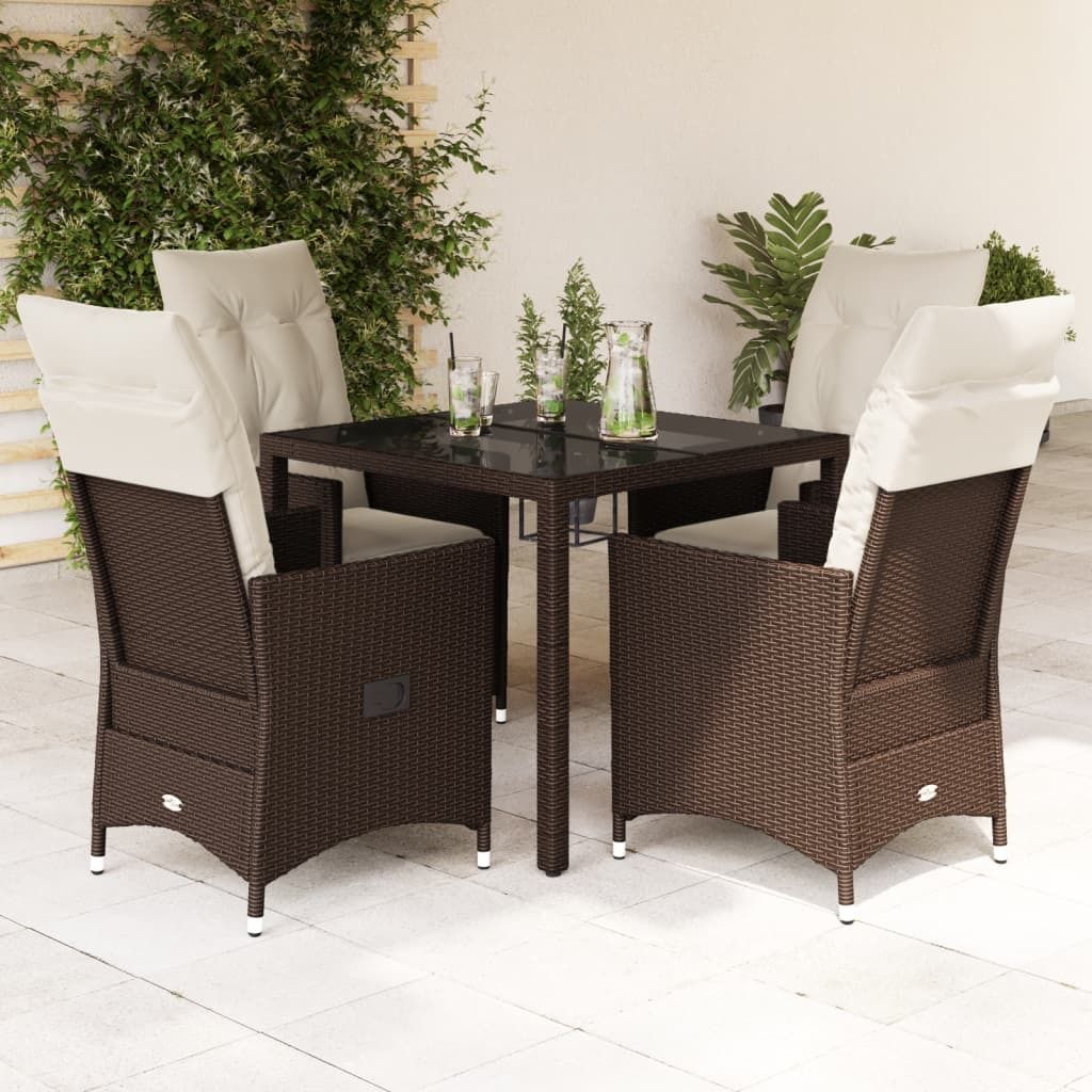 "Rabatt" 5-tlg. Garten-Essgruppe - mit tishe & Stuhl - mit Kissen Braun Poly Rattan - Lounge-Dining set CC10764