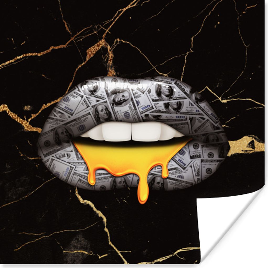 MuchoWow Poster Lippen - Geld - Abstrakt 100x100 cm - Babyzimmer