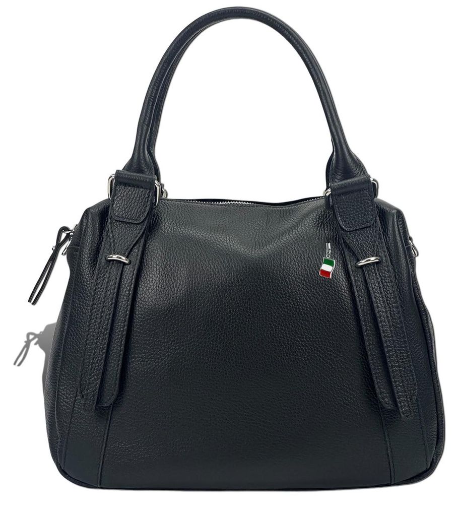 Florence Leder Tasche Damen Umhängetasche schwarz 35x12x27cm inklusive Italien Flagge D2OTF855S1