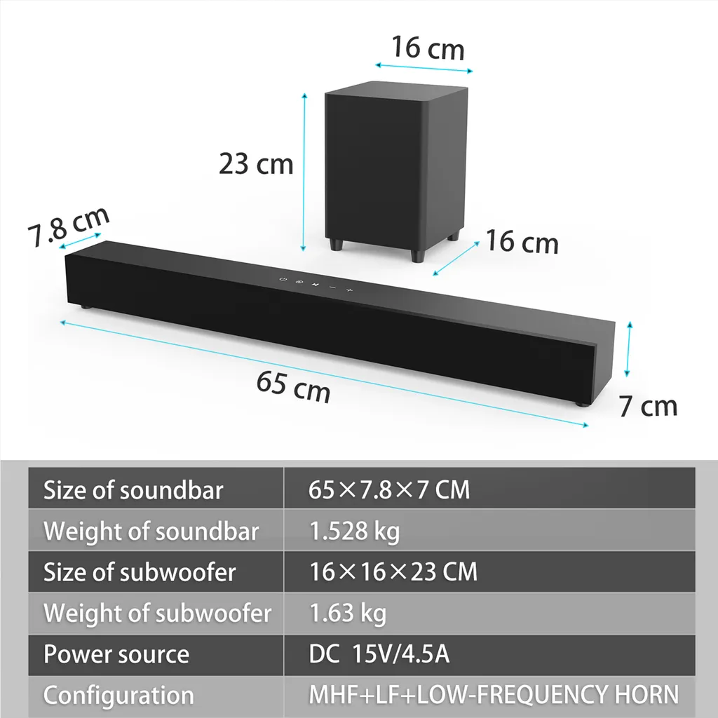 Système Home Cinéma 2.1 Bluetooth avec Caisson de Basses et Micro
