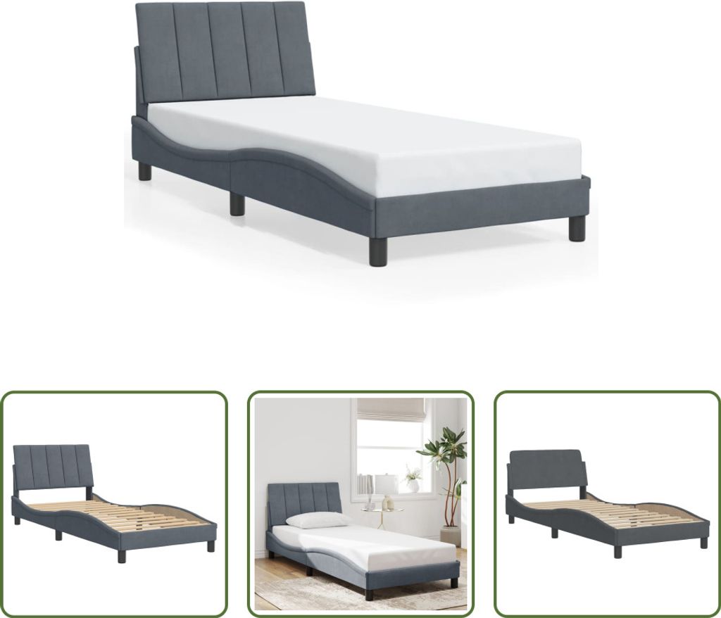 The Living Store Bettgestell mit Kopfteil Dunkelgrau 90x200 cm Samt