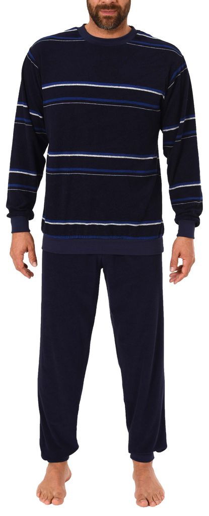 Eleganter Herren Frottee Pyjama Schlafanzug mit Bündchen, Produktbild 