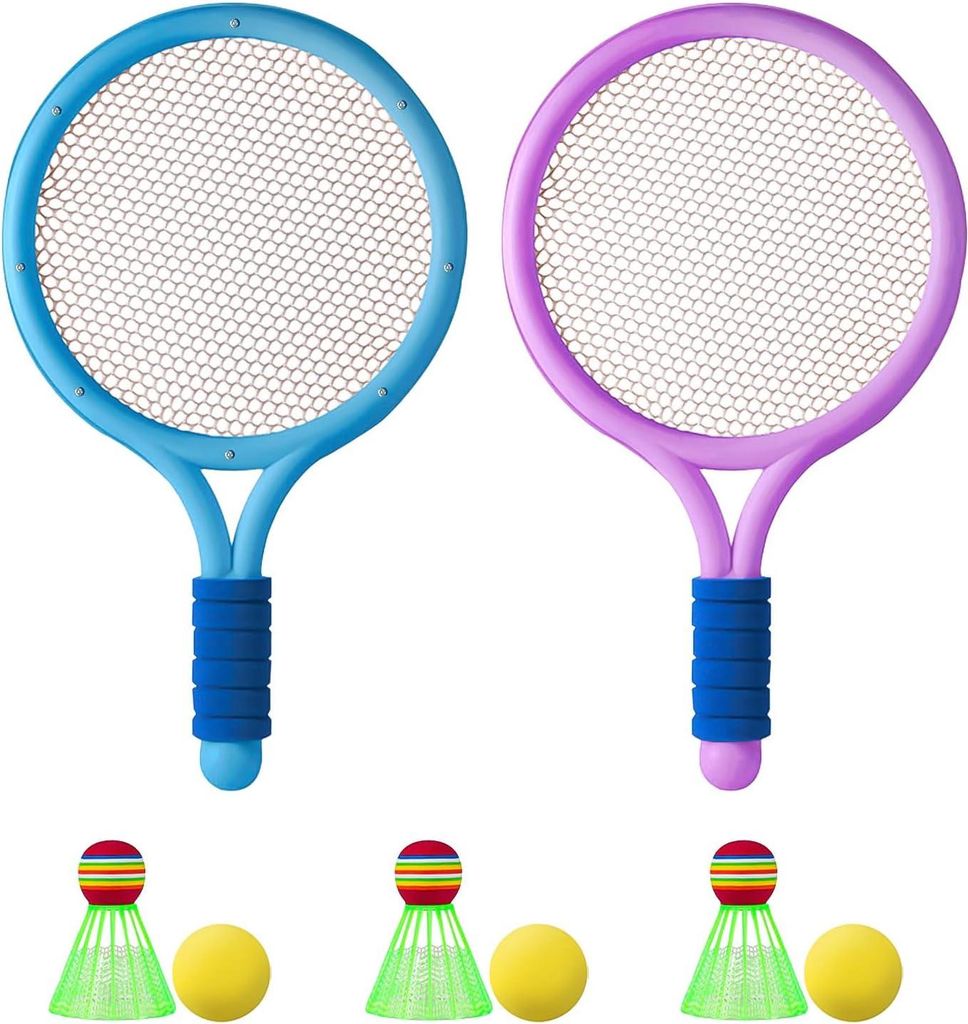 Badmintonset für Kinder - 8 Stück Tennisrackets - weiche Tennis - Beachballset - Indoor/Outdoor Sportspiel