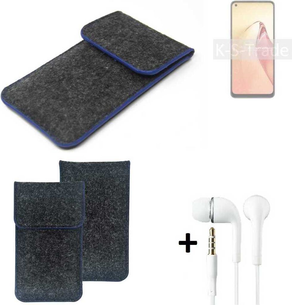 K-S-Trade Handy Schutz Hülle kompatibel mit Oppo Reno8 Schutzhülle Handyhülle Filztasche Pouch Tasche Case Sleeve Filzhülle dunkelgrau, blauer