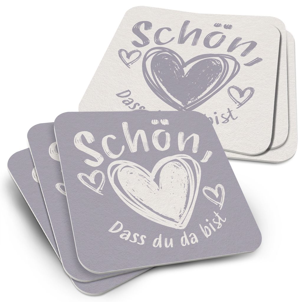 Funke & Brand Untersetzer Muster Herz/Spruch "Schön, dass du da bist" - Bierdeckel mit Text - 50 Stück Flieder