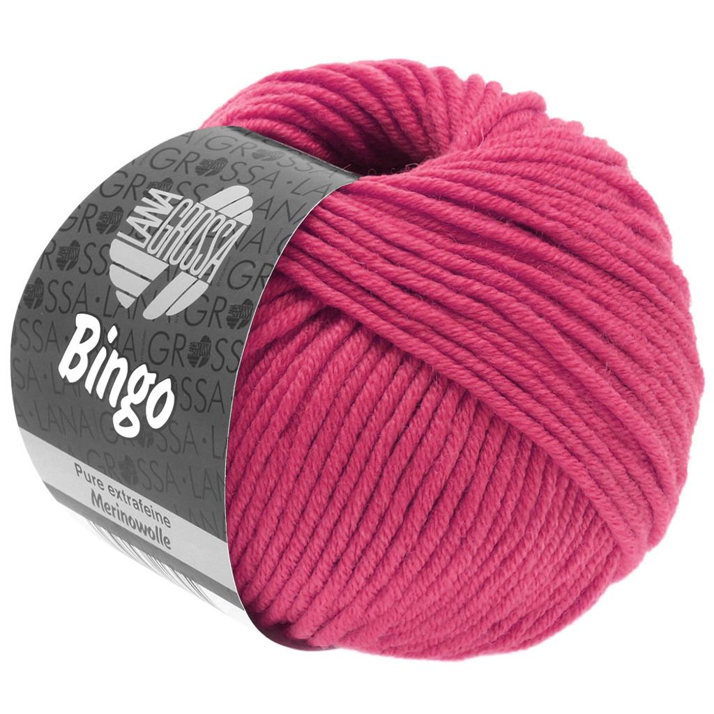 A ball of pink yarn with a label.
