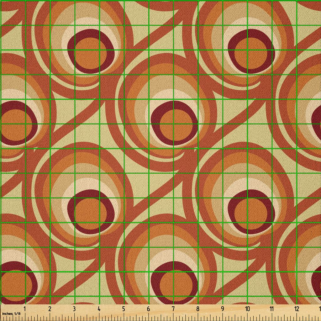 ABAKUHAUS Burnt orange Microfaser Stoff als Meterware , Retro Entwurfs-Inspirationen mit Gekritzel-Art-Kreisen und Streifen wirbelten Linien, 2 M (...