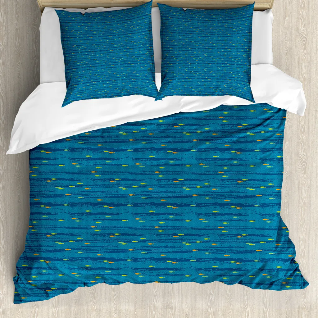 Parure de lit 1 personne turquoise en tissu respirant motif nautique