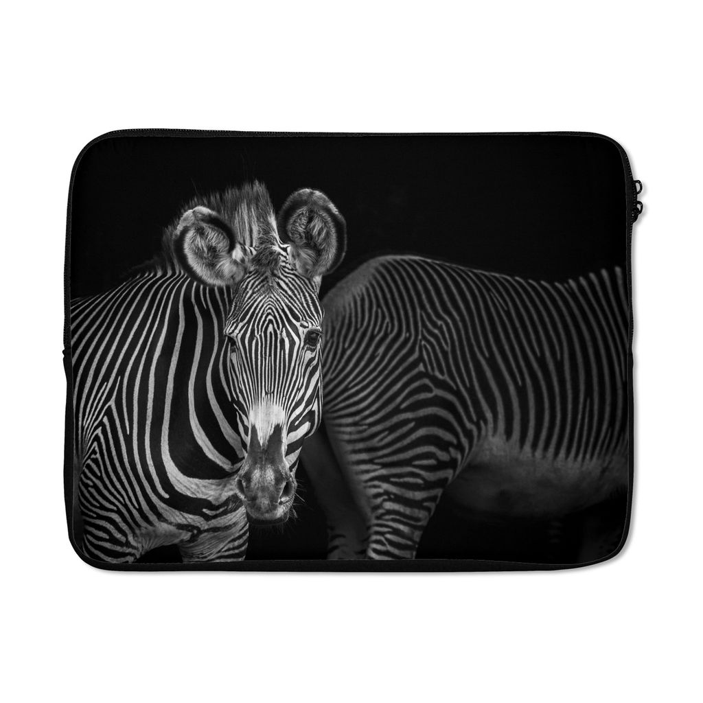 MuchoWow Laptop Hülle 15 Zoll Zebras auf schwarzem Hintergrund Laptoptasche - Laptoptasche - Sleeve - Rundum-Schutz