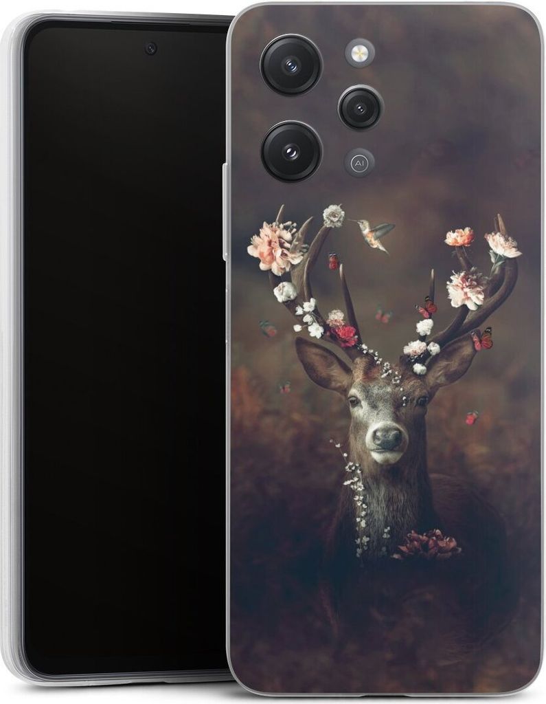 DeinDesign Slim Hülle für Xiaomi Redmi 12 Silikon Case Ultra Dünn Handyhülle Blumen Rehe Rentier