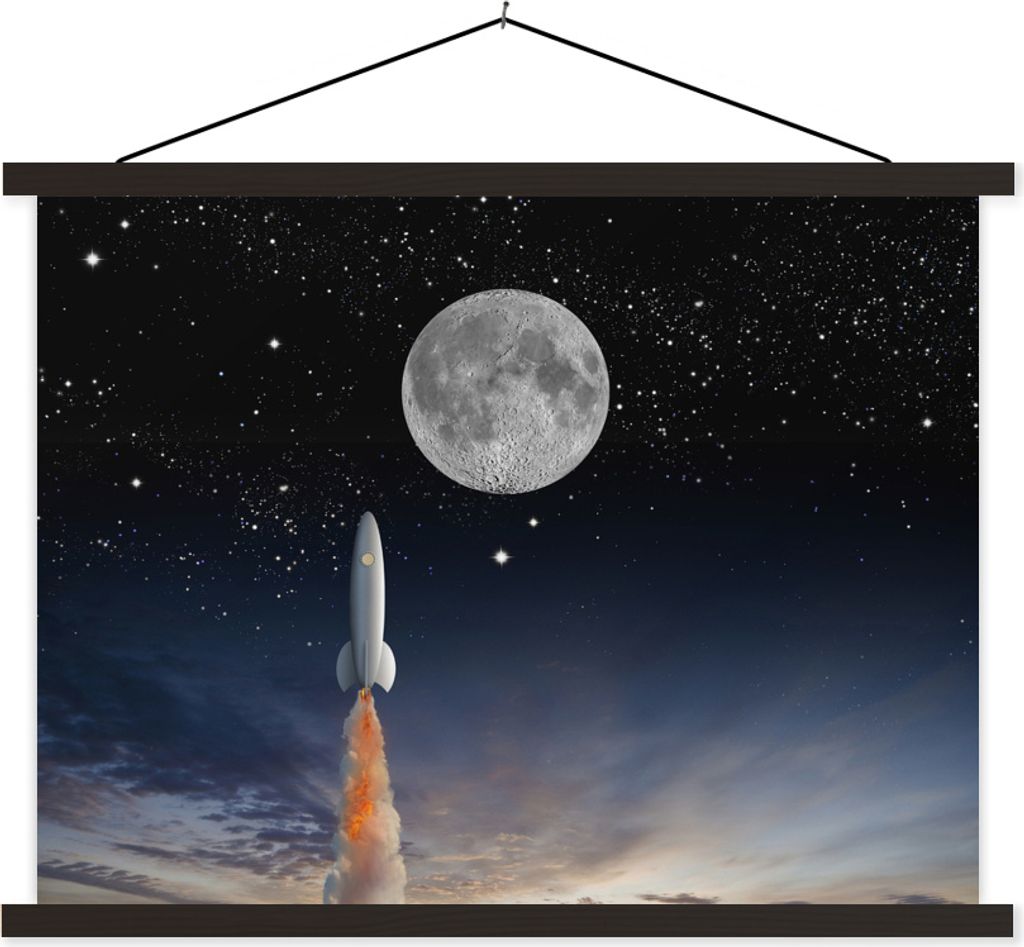 MuchoWow Textilposter Eine Illustration der Raumfähre und des Vollmondes 40x30 cm mit schwarzem Rahmen - Dekorationen