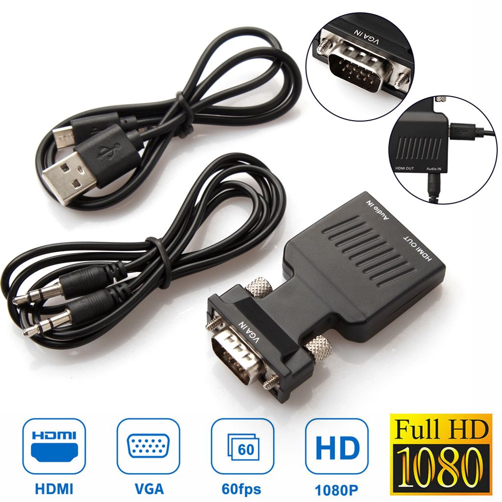 VGA auf HDMI Kabel Adapter USB Audio Video Konverter Laptop PC 1080P TV Monitor 