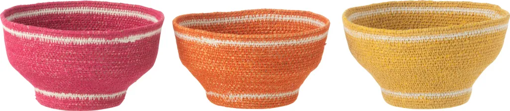 Corbeille J-Line en Herbe de Mer Rose Orange Jaune Set de 3 Assortis