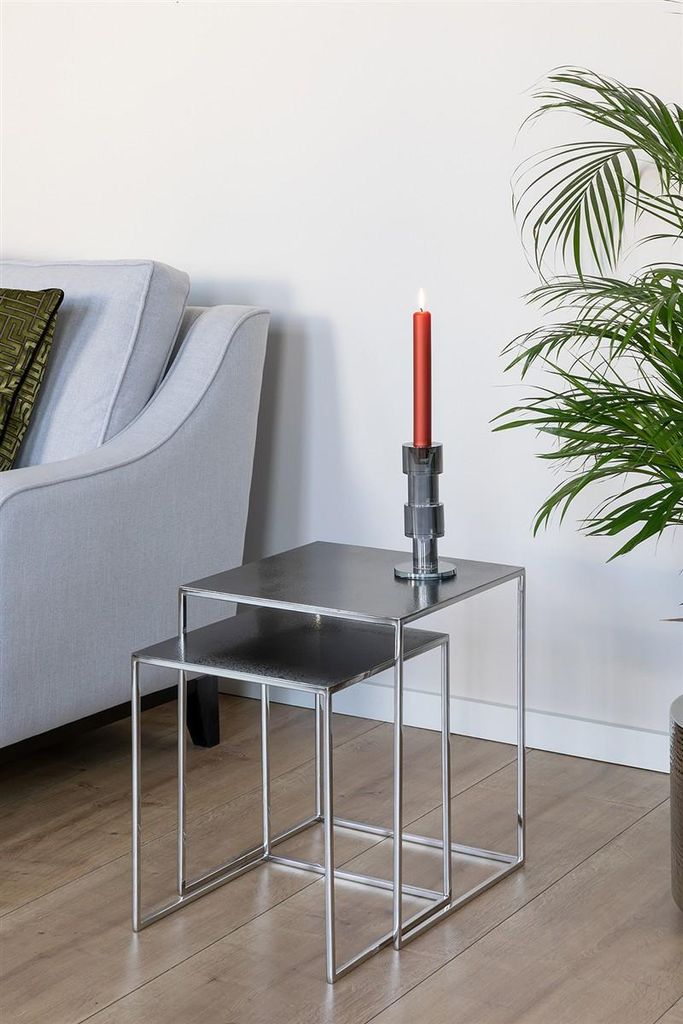 Fink LORET 2er Set, Beistelltisch, vernickelt, Edelstahl, poliert, schwarz, silberfarben, L. 40 cm, B. 40 cm, H. 48 cm 168302