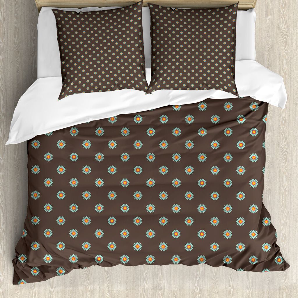 ABAKUHAUS Gelb Braun Bettbezug Set für Einzelbetten, Einfache Retro Blumen, Milbensicher Allergiker geeignet mit Kissenbezug, 155 cm x 220 cm - 80...