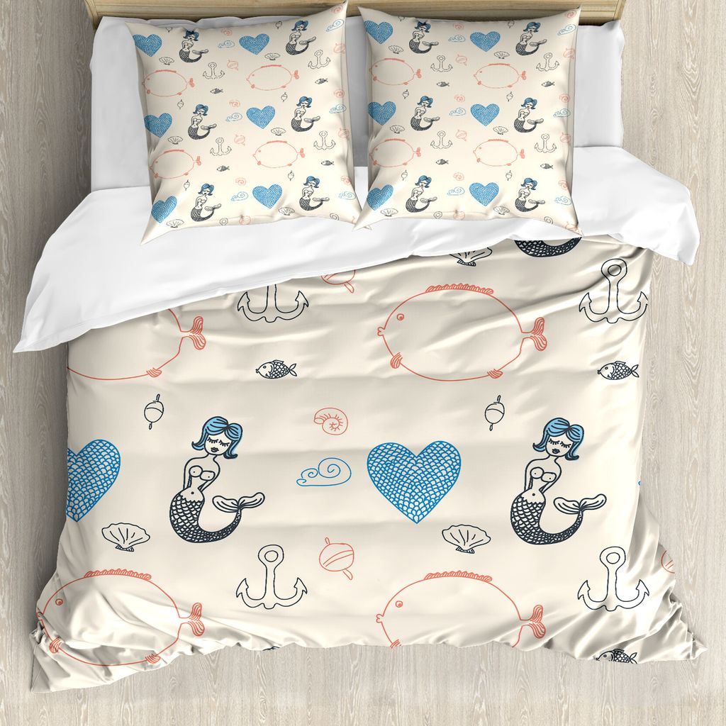 ABAKUHAUS Meerjungfrau Bettbezug, Ballon-Fisch-Herz, Milbensicher Allergiker geeignet mit Kissenbezügen, 155 cm x 220 cm - 80 x 80 cm, Blassblau S...